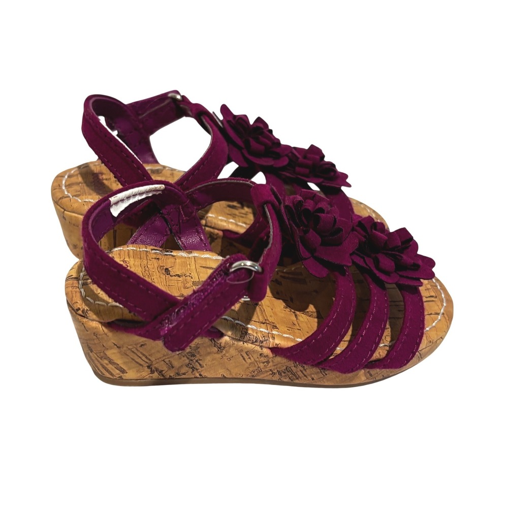 Gymboree Girls Plum Purple Floral Cork Wedge Sandals Toddler Size 5